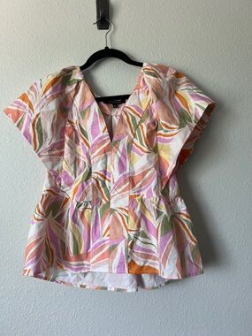 Strut & Bolt ALWAYS KNEW LIGHT PINK ABSTRACT FLORAL PRINT PEPLUM TOP